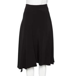 Celine Black Crepe Pleated Detail Asymmetrical Hem Midi Skirt S