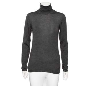 Celine Grey Cashmere Silk Turtle Neck Long Sleeve Jumper M