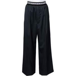 Pre Owned Celine Charcoal Grey Wool Elastic Logo Waist Detail Wide Leg Pants S