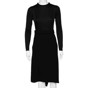 Celine Black Crepe & Silk Cut-Out Back Detailed Long Sleeve Dress M