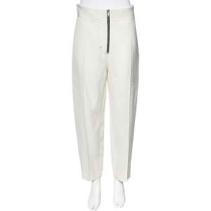 Celine Cream Textured Silk Zip Front Pants M