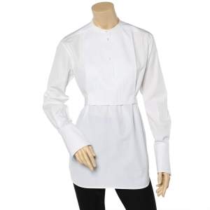 قميص سهرة سيلين قطن أبيض بأكمام طويلة وأزرار أمامية مقاس متوسط - ميديوم
