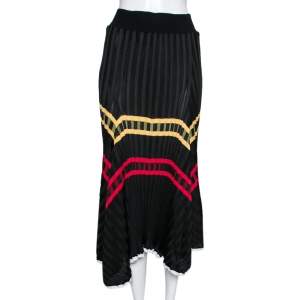 Celine Black Knit Striped Asymmetrical Midi Skirt S