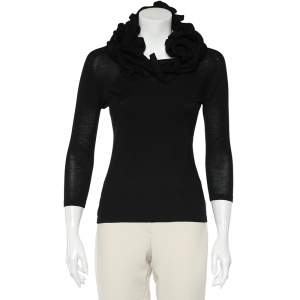 Celine Black Wool Knit Ruffled Structured Neck Detail Top S