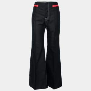 Celine Black Cotton & Silk Contrast Trim Detailed Flared Pants M