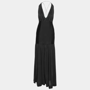 Celine Black Jersey & Knit Paneled Lace-Up Dress M