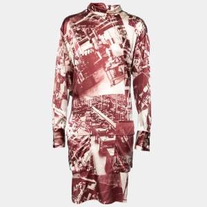 Celine Red Printed Silk Pocketed Dress L