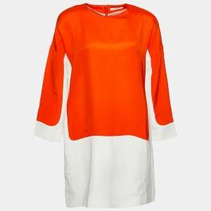 Celine Orange & White Paneled Crepe Dress L