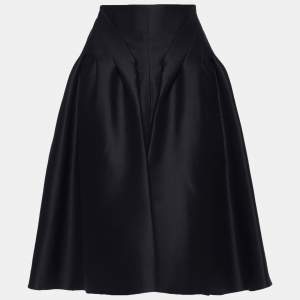 Celine Black Wool Pleat Detailed Knee Length Skirt L