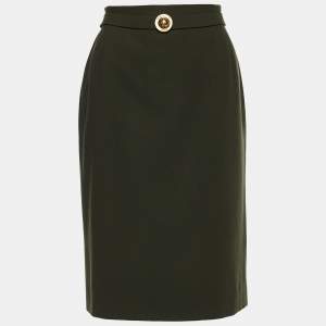 Celine Vintage Green Crepe Wool Pencil Skirt M