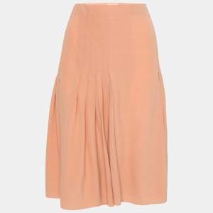 Celine Light Orange Silk Pleated Skirt L