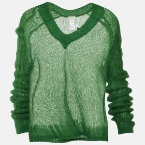 Celine Green Wool V-Neck Sweater L