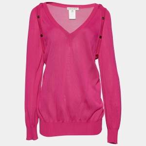 Pre Owned Celine Pink Knit Detachable Sleeve Detail Jumper L