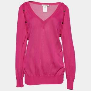 Celine Pink Knit Detachable Sleeve Detail Jumper L