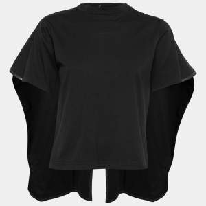 Celine Black Cotton Leather Trimmed Overlay Paneled Short Sleeve T-Shirt XS