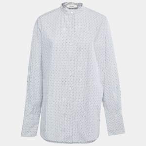 Celine White/ Blue Cotton Button Front Long Sleeve Shirt L