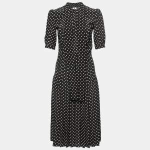 Celine Monochrome Polka Dot Silk Mid Length Dress S
