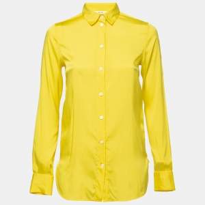 Celine Canary Yellow Silk Blend Button Front Shirt S
