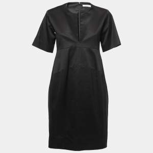 Celine Black Cotton Plunge Neck Midi Dress S