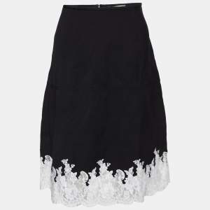 Celine Black Wool Lace Hem Midi Skirt S