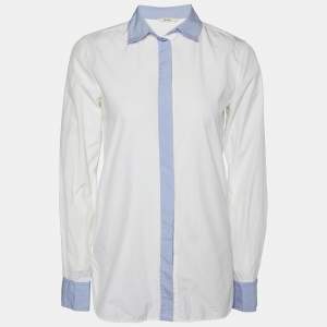 Celine White Cotton Contrast Detail Button Front Shirt S