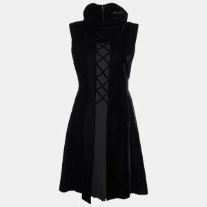 Celine Vintage Black Velvet & Silk Sleeveless Midi Dress L