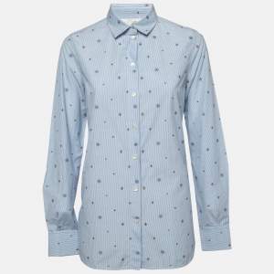 Celine Blue Pinstripe Patterned Cotton Buttoned Up Shirt L