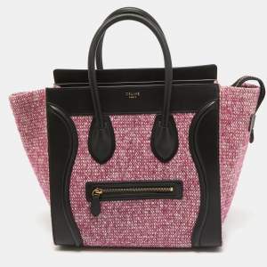 Celine Black/Fuchsia Knit Fabric and Leather Mini Luggage Tote