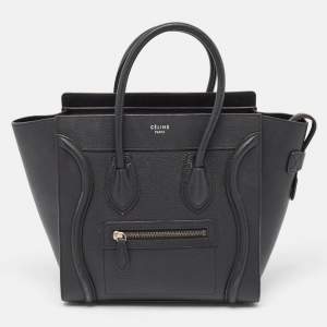 Pre Owned Celine Black Leather Micro Luggage Tote