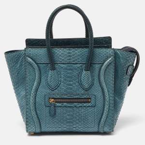 Pre Owned Celine Blue Python Micro Luggage Tote