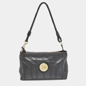 Celine Black Leather Carriage Plate Pochette Bag