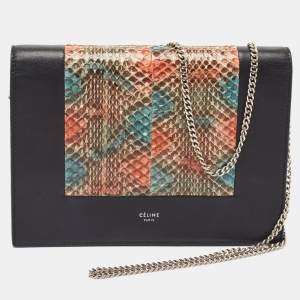 Celine Multicolor Snakeskin and Leather Frame Chain Clutch