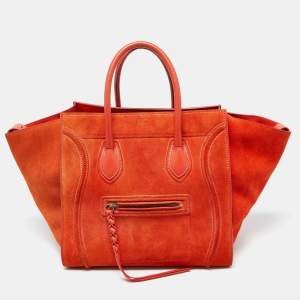 Pre Owned Celine Orange Nubuck and Leather Mini Luggage Tote
