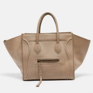 Pre Owned Celine Beige Leather Medium Phantom Luggage Tote