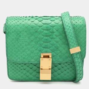 Celine Green Python Medium Classic Box Shoulder Bag