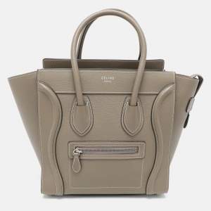 Pre Owned Celine Beige Leather Micro Luggage Tote