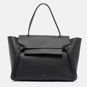 Pre Owned Celine Black Leather Medium Belt Top Handle Bag