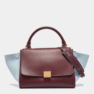 Pre Owned Celine Burgundy/Light Blue Leather Small Trapeze Top Handle Bag
