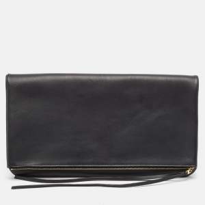 Celine Black/Blue Leather Fold Over Zip Clutch