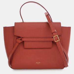  Celine Red Leather Belt Nano Satchel Bag