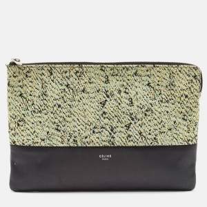 Celine Green/Black Textured Fabric and Leather Solo Pouch