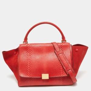 Celine Red Python and Suede Medium Trapeze Bag