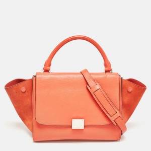Pre Owned Celine Orange Leather and Suede Small Trapeze Top Handle Bag