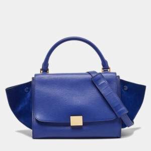 Celine Blue Leather and Suede Small Trapeze Top Handle Bag