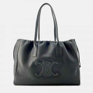 Pre Owned Celine Black Calf Leather Cabas Drawstring Cuir Triomphe Tote Bag