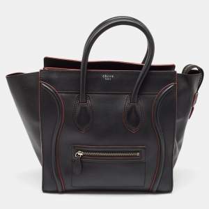 Pre Owned Celine Black/Red Leather Mini Luggage Tote