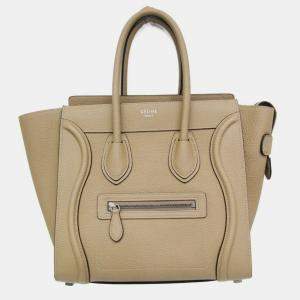 Celine Beige Luggage Micro Shopper Leather Handbag