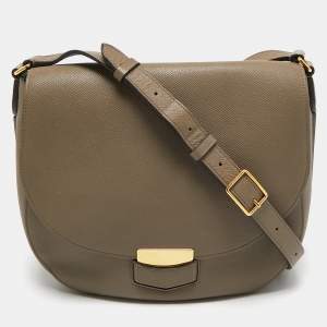 Pre Owned Celine Taupe Grey Leather Medium Trotteur Shoulder Bag