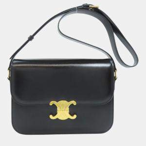 Celine Black Calfskin Leather Triomphe Shoulder Bag
