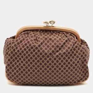Celine Dark Brown/Tan Macadam Fabric Frame Clutch